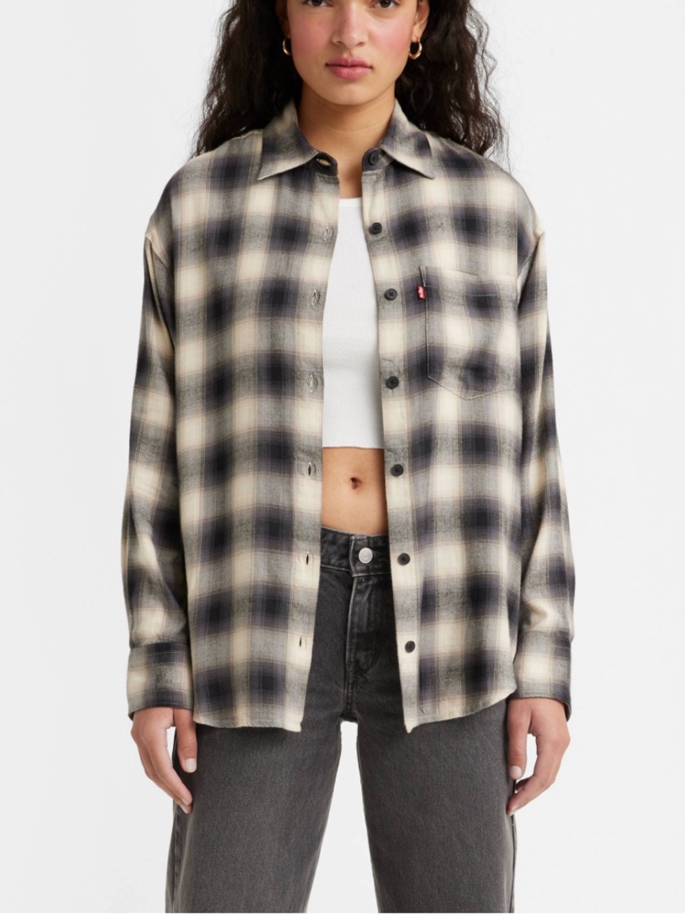 NWT Joie Flannel Top Black & White Plaid Button-Up Shirt Small